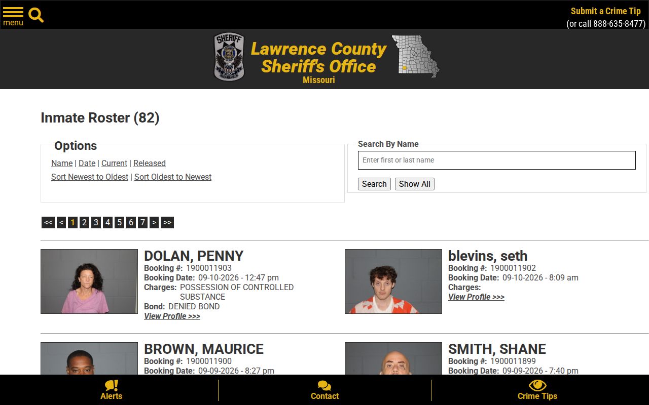 Lawrence County Sheriff current inmate roster interface
