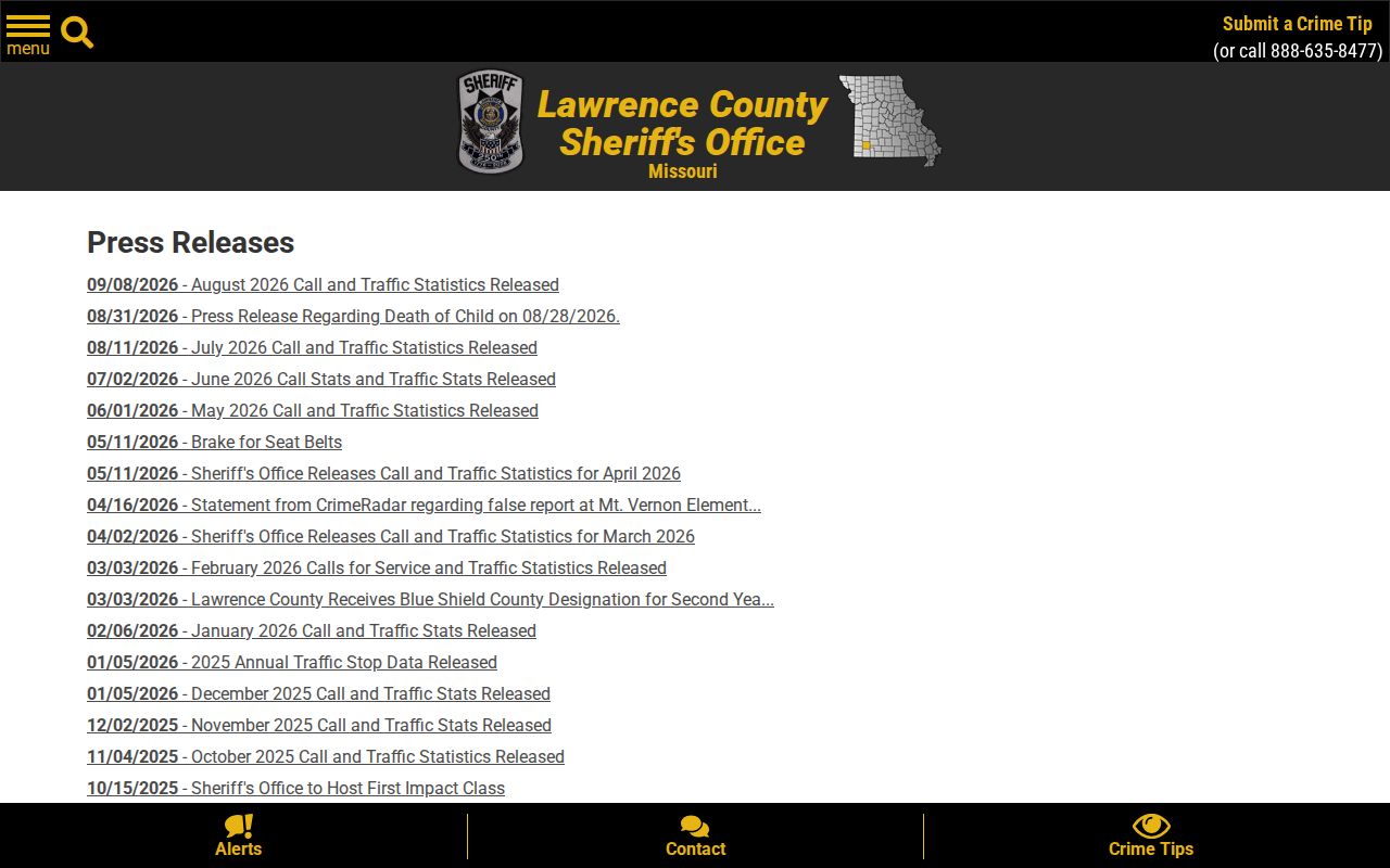 Lawrence County Sheriff official press release list