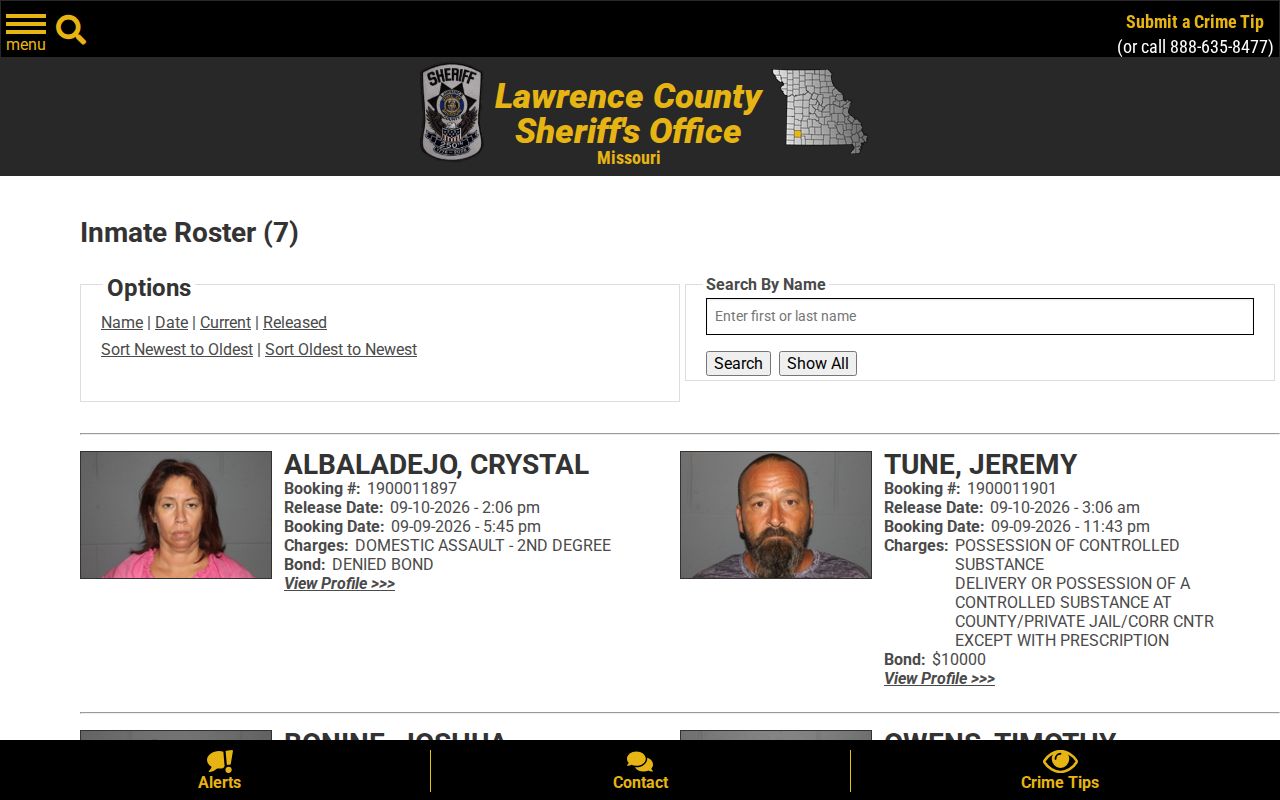 Lawrence County Sheriff 48 Hour Release roster view