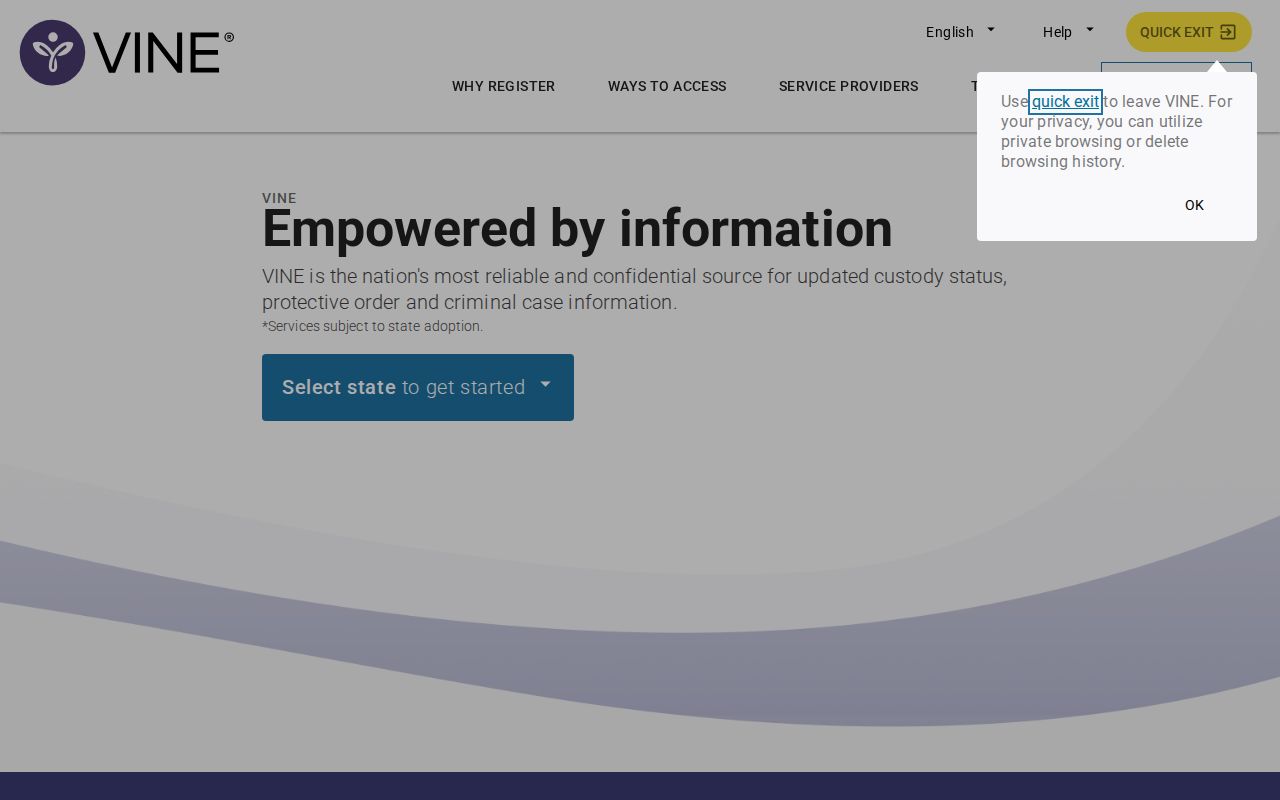 Official VINELink search interface for a Missouri custody check
